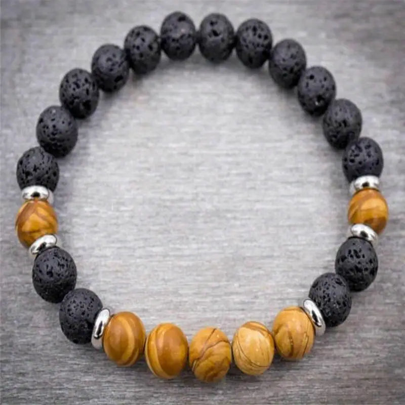 Naturlig tre og lava stein armbånd