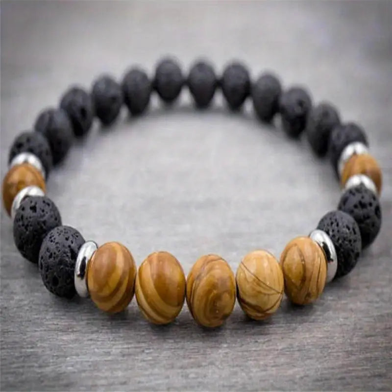 Naturlig tre og lava stein armbånd