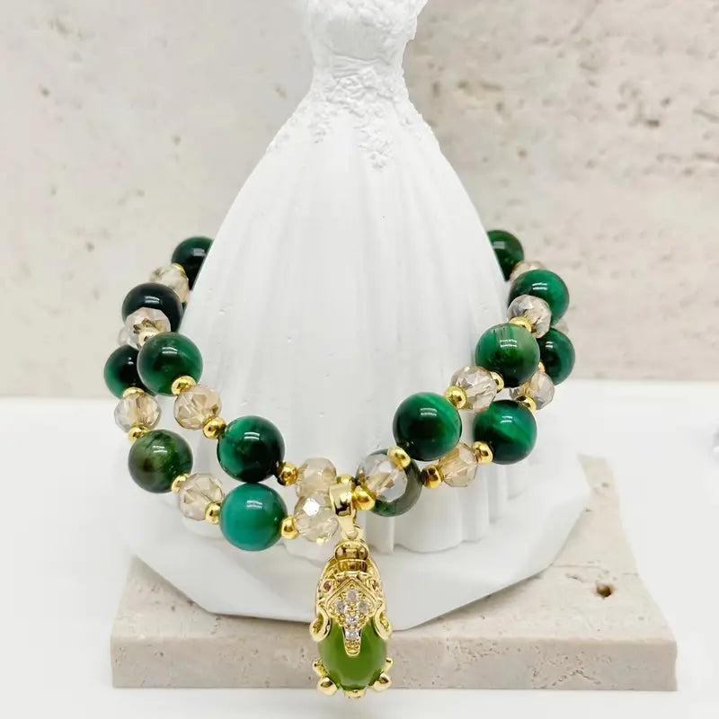 Naturlig Tigerøye Stein armbånd med amulett