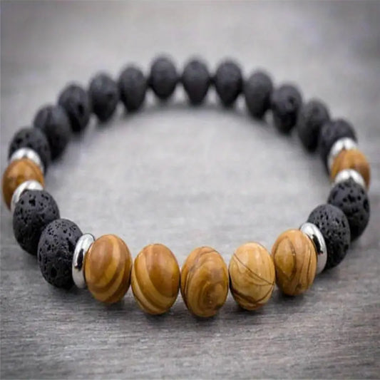 Naturlig tre og lava stein armbånd